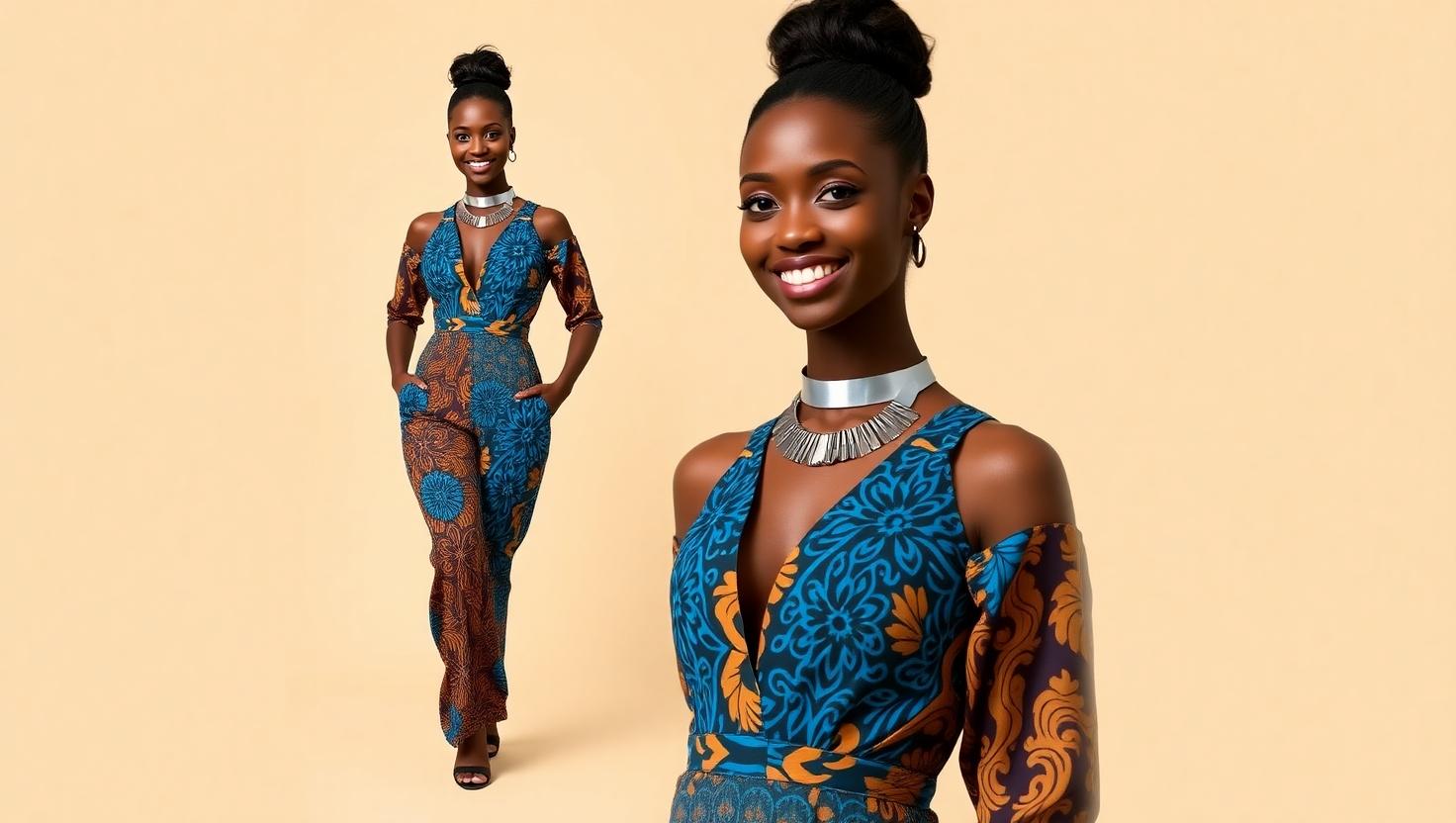 Kente Print Casual Jumpsuit