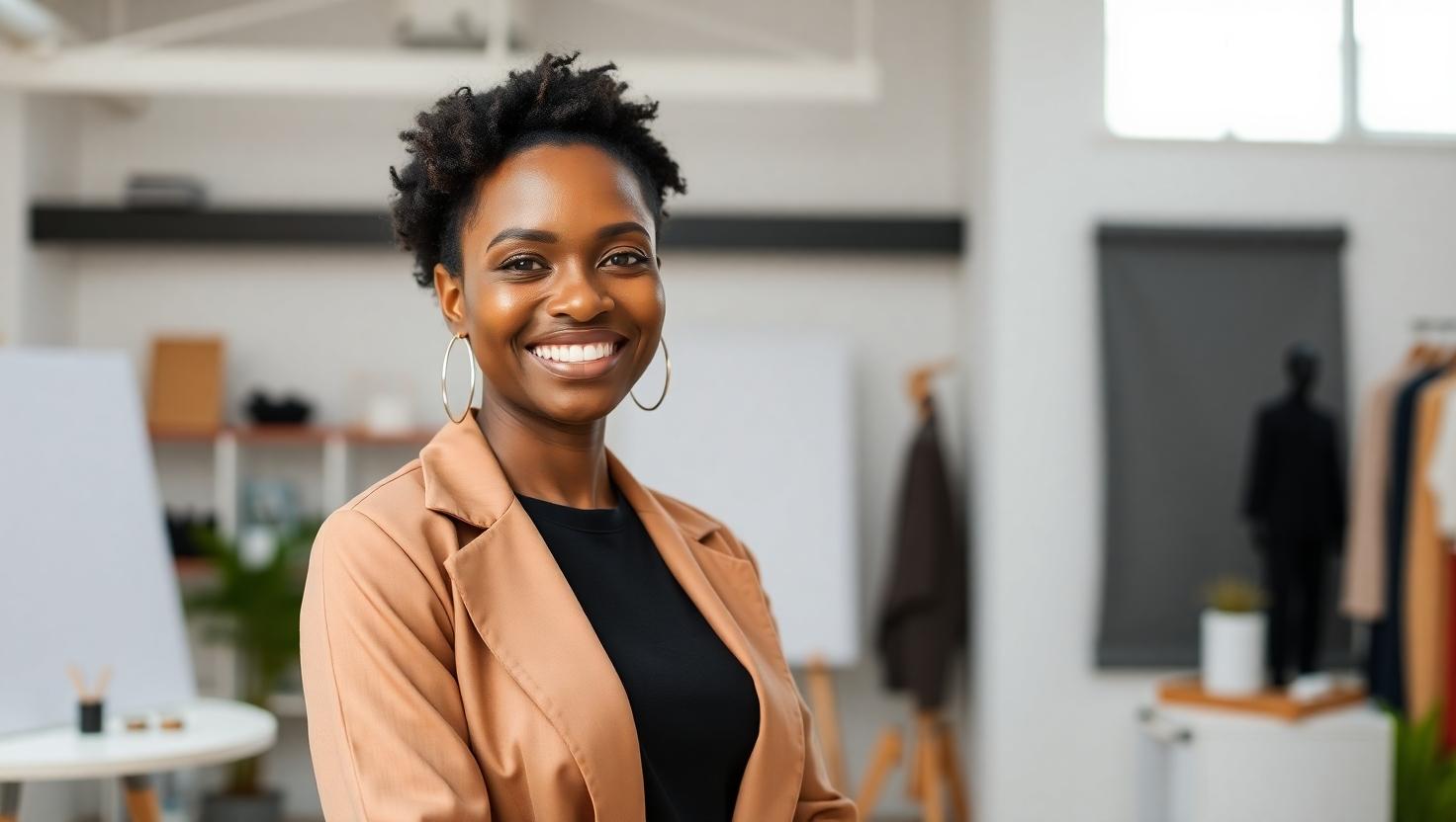 Kemi, founder and creative director of Kemi's Fashion House, in her Lagos design studio
